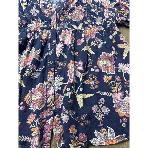 Knox Rose XXL Boho Floral Tunic Top Navy Smocked Peasant Blouse Flowy Rayo - Picture 2 of 8